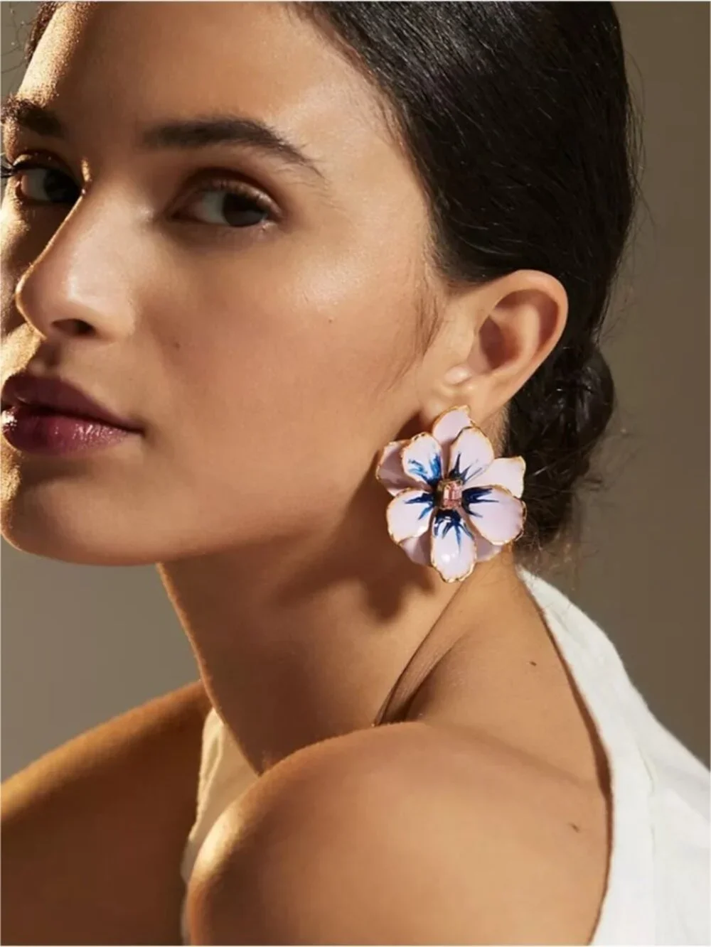 New! Anthropologie The Pink Reef Pink Hand Painted Flower Earrings NWT